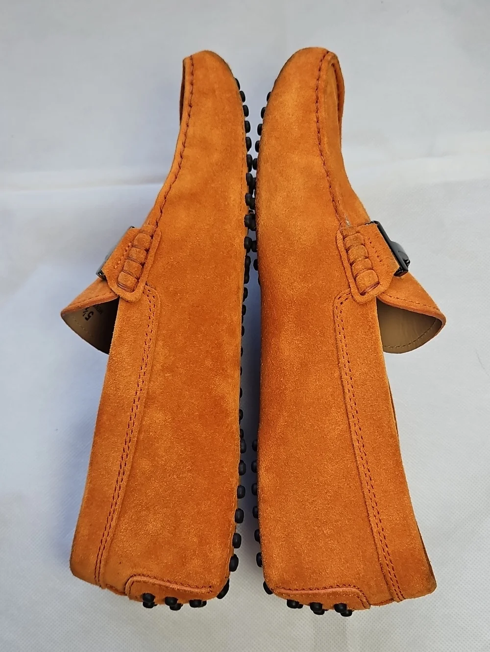 TOD'S Double T Gommino Suede Driving Loafers In Burnt Orange,  Size 5 1/2